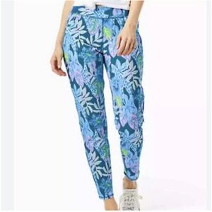 NWT Lilly Pulitzer Luxletic Run Around Pants Small Macaw Blue Tell Me About It